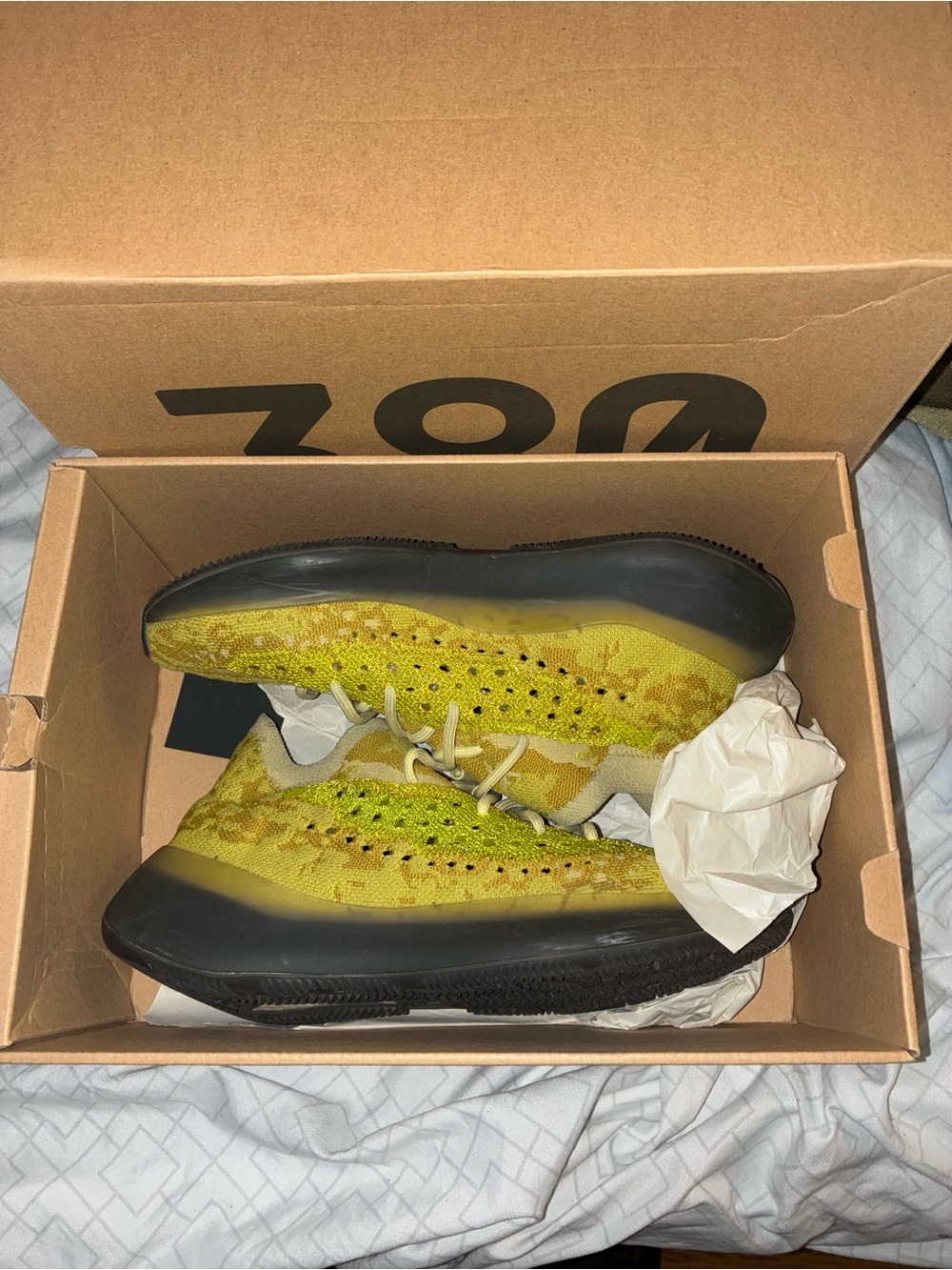Yeezy Knit Sneakers in Bright Yellow and Black